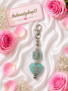 Handmade L V Blue Heart Boujee Bag Charm